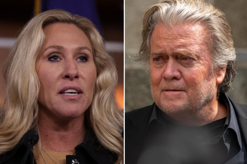 Marjorie Taylor Greene and Steve Bannon