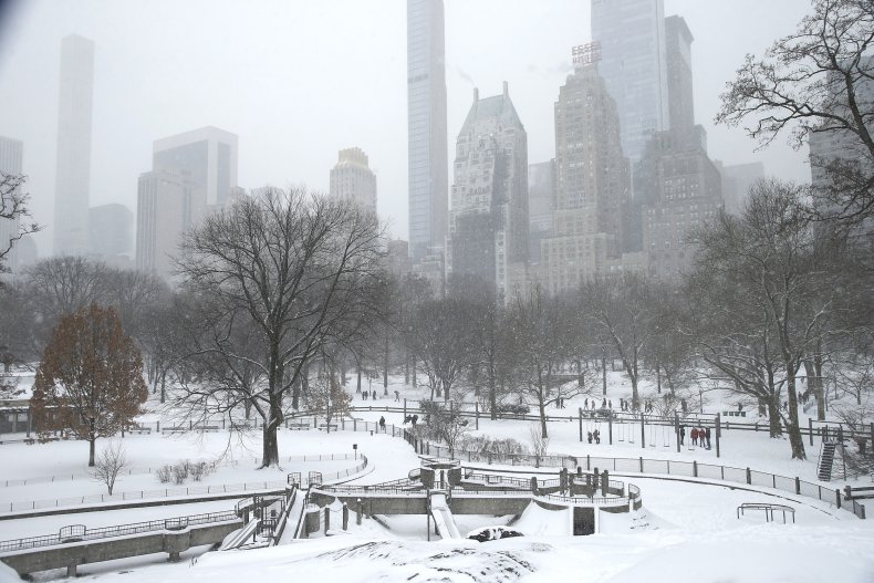 Snow falls in New York City
