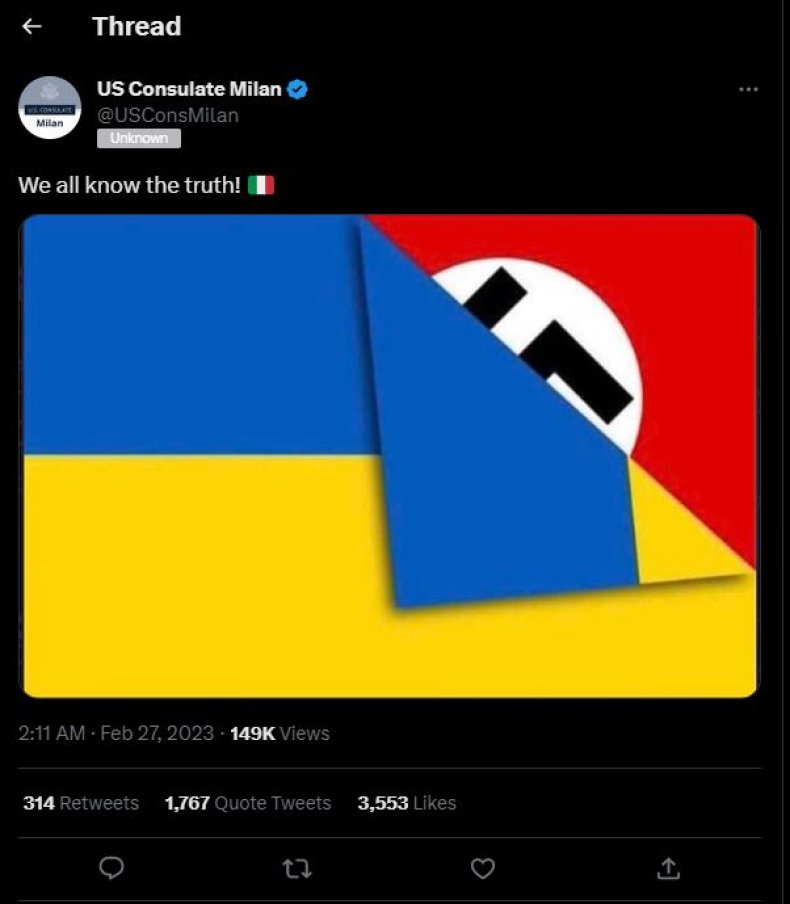 Tweet comparing Ukraine to Nazi Germany 