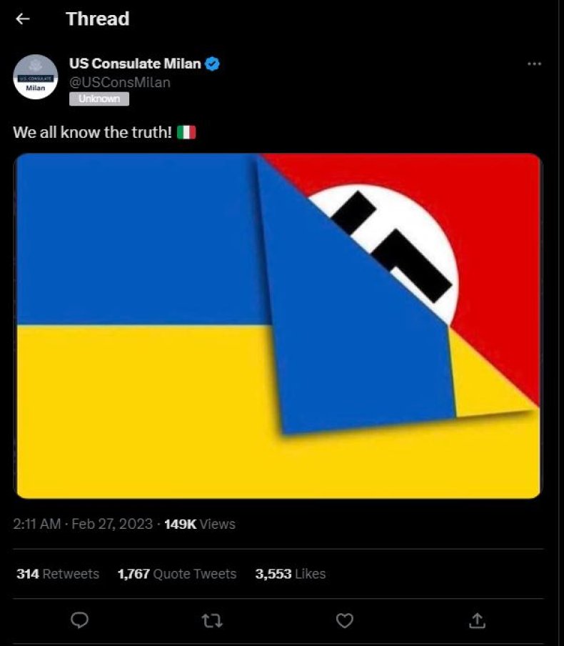 Tweet comparing Ukraine to Nazi Germany