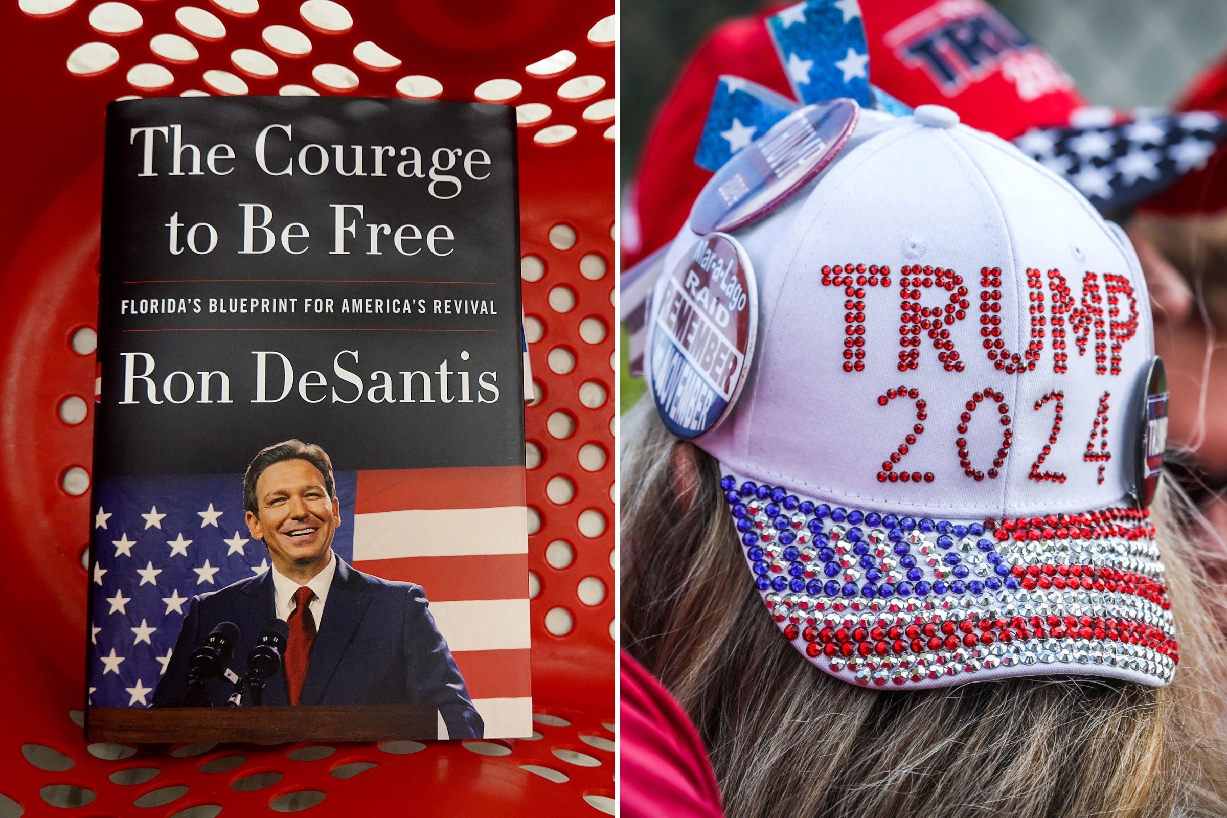 trump supporters protest ron desantis book signing