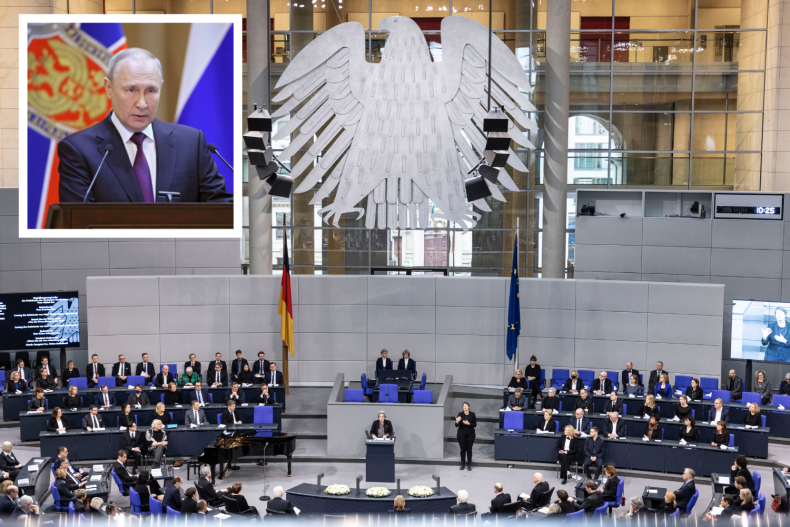 Germany's Bundestag and Vladimir Putin inset 