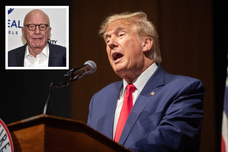 Donald Trump with Rupert Murdoch inset