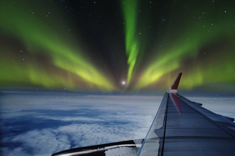 View of Northern Lights from plane.