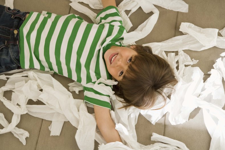 Boy with toilet paper