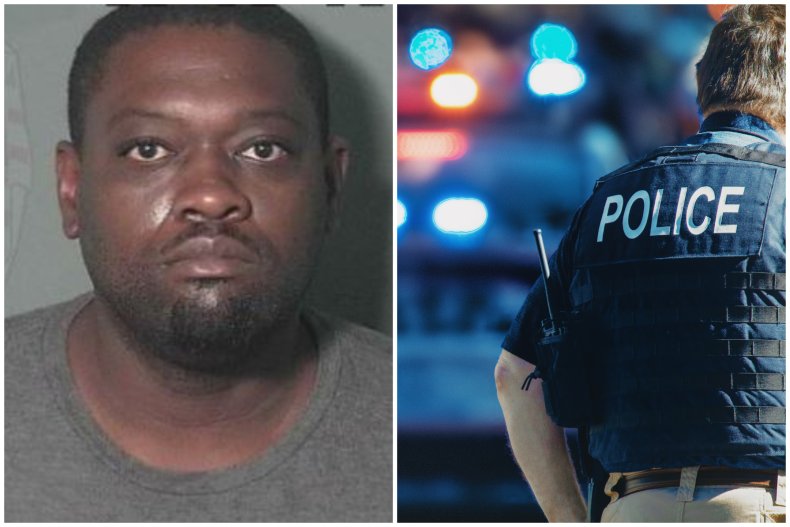 Mario Scott and police officer stock image