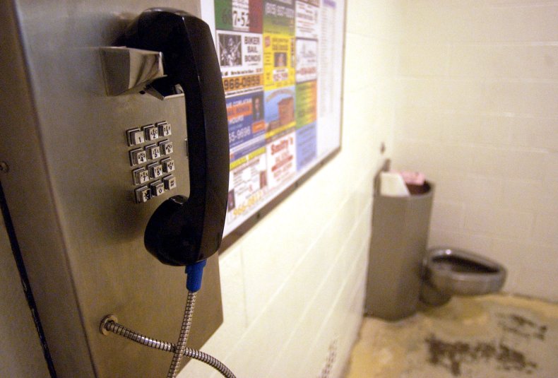 A telephone in a holding cell