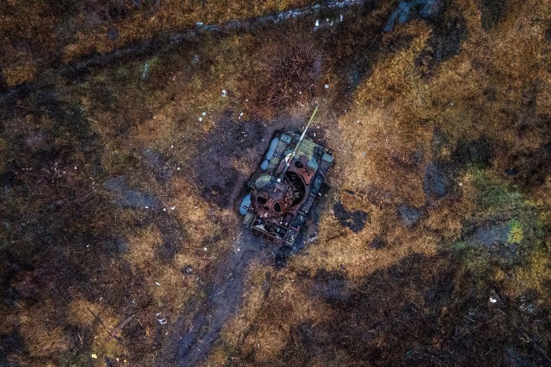 Tank destroyed in Russia Ukraine fighting Kharkiv