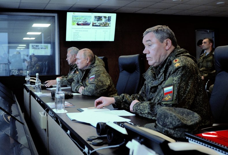 Gerasimov, Putin and Shoigu at military drills
