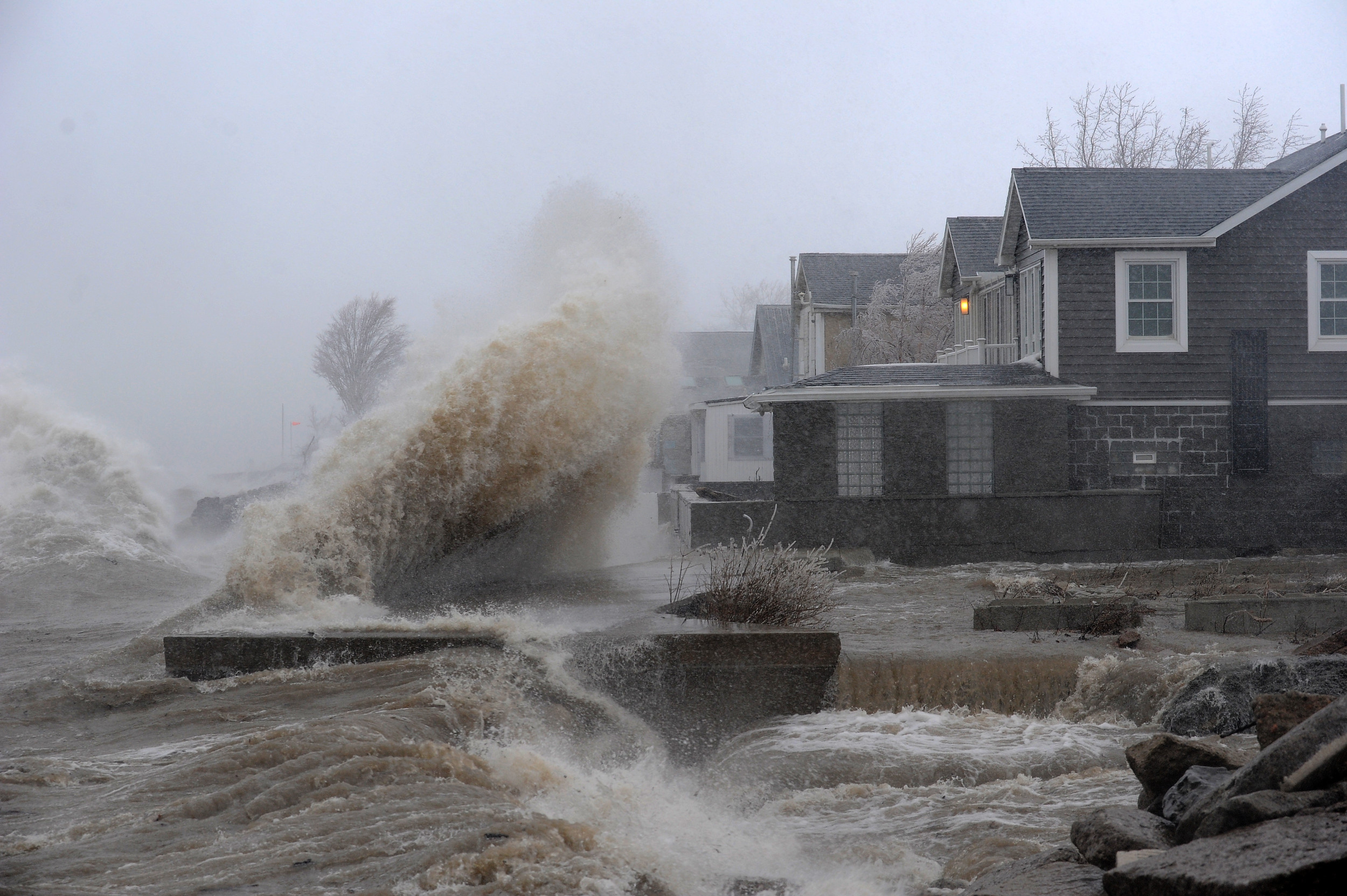 New England Prepares For Powerful Nor Easter Potential Bomb Cyclone   Lake Erie Waters Wash Over Shoreline 