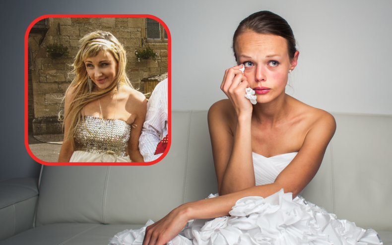 An upset bride and a wedding guest.