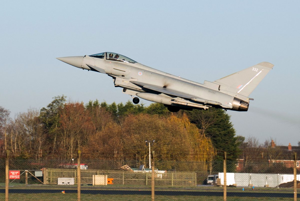 RAF Typhoon taking off near Lincoln