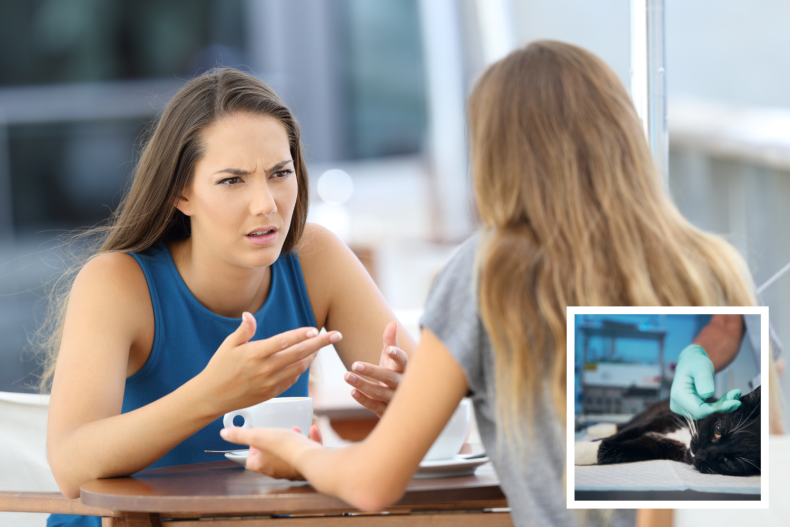 woman choosing cat over sister backed