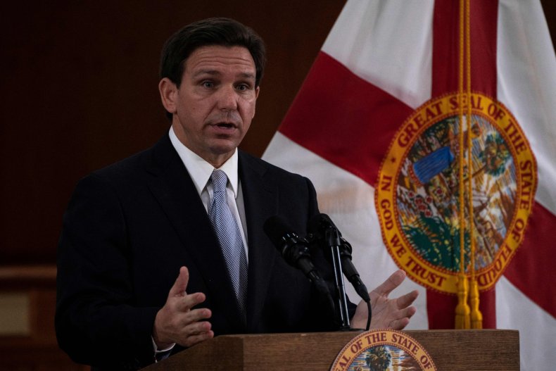 Ron DeSantis speaking to news reporters