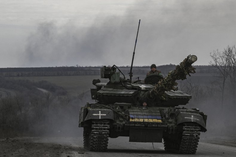 Ukrainian tank moving outside Bakhmut Donbas Donetsk