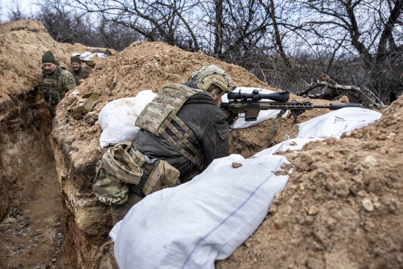 A Ukrainian sniper outside of Bakhmut