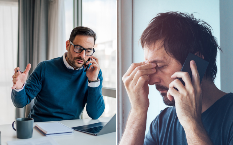 Two men communicating on the phone.