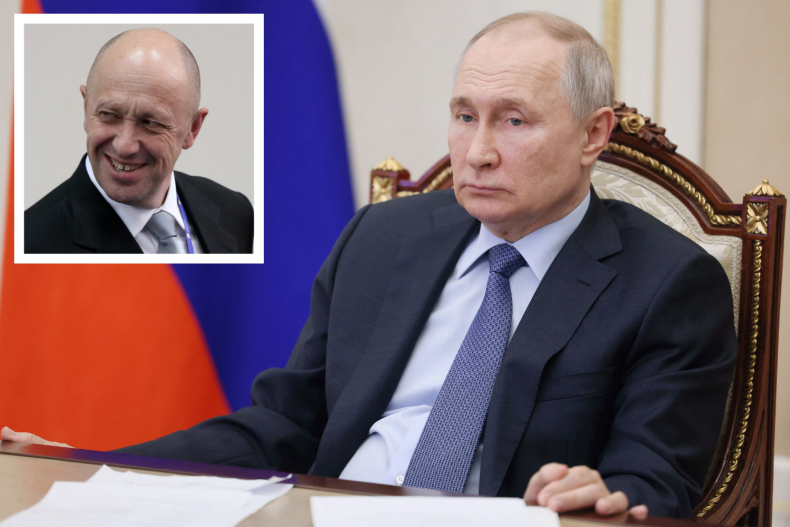 Vladimir Putin and inset pic Yevgeny Prigozhin 