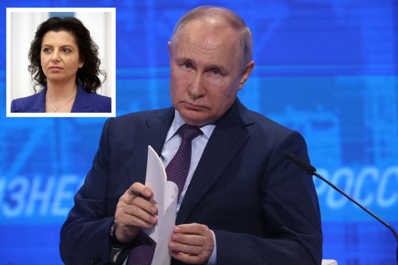 Vladimir Putin and inset of Margarita Simonyan