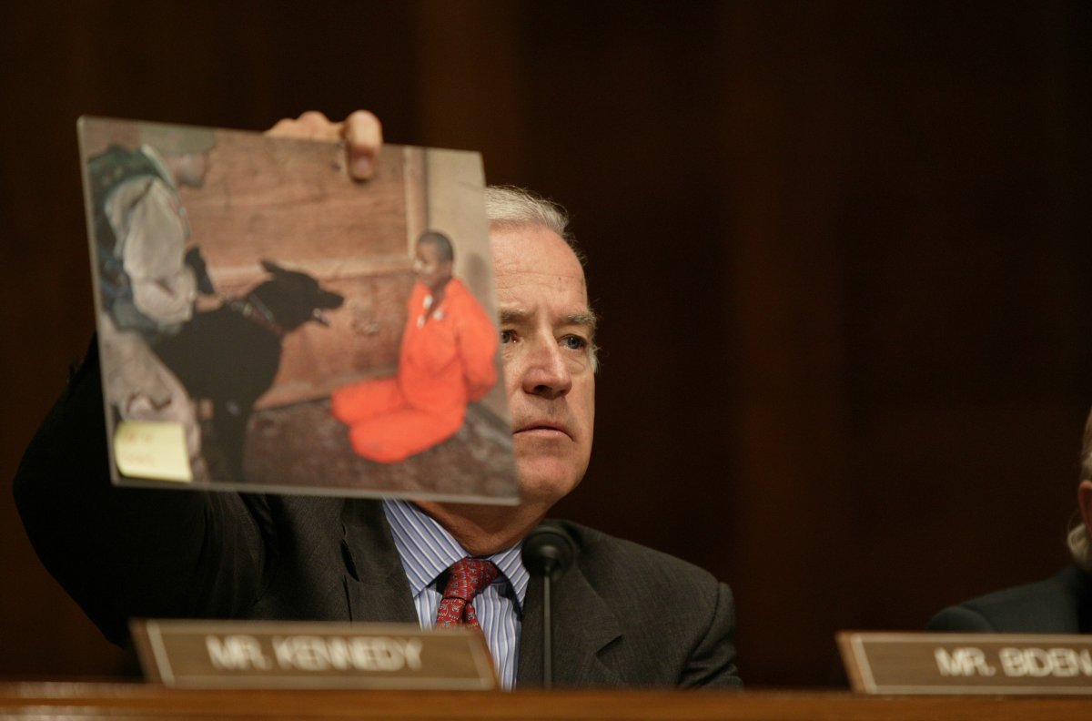 Senator, Joe, Biden, holds, Abu, Ghraib, picture