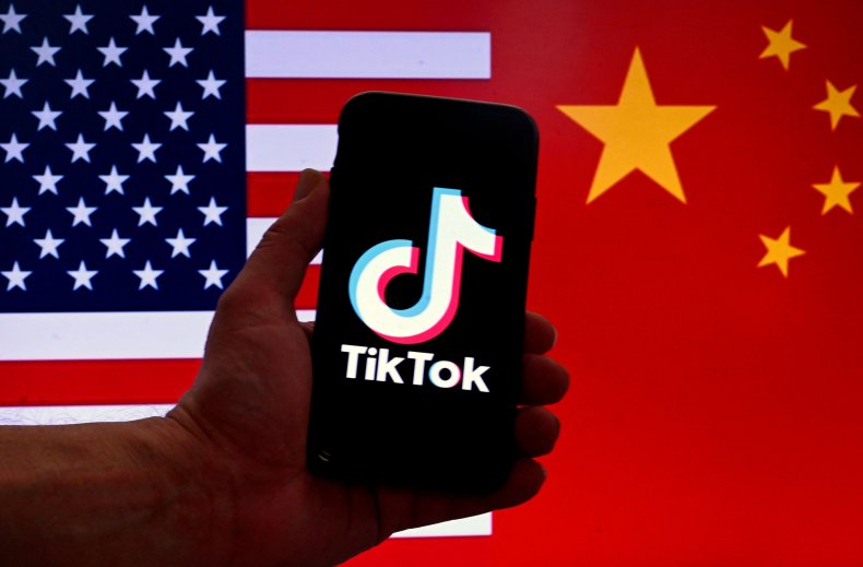 TikTok phone and the U.S. China flags
