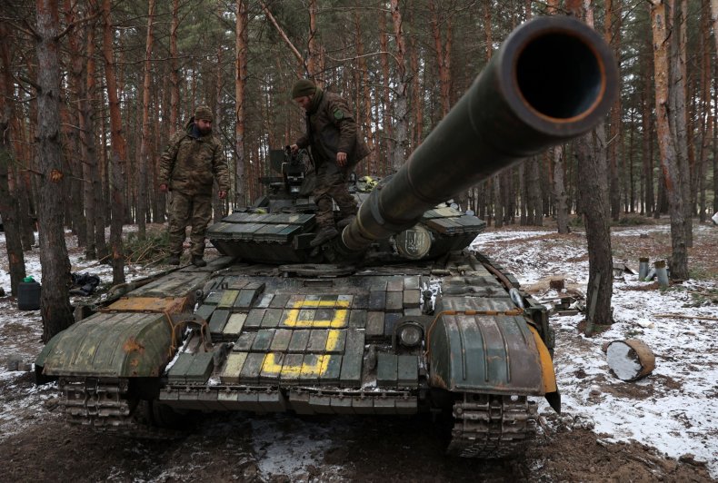 Ukrainian tank near the front line of Bakhmut