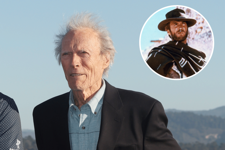 Clint Eastwood en 2022 et, en médaillon, Western