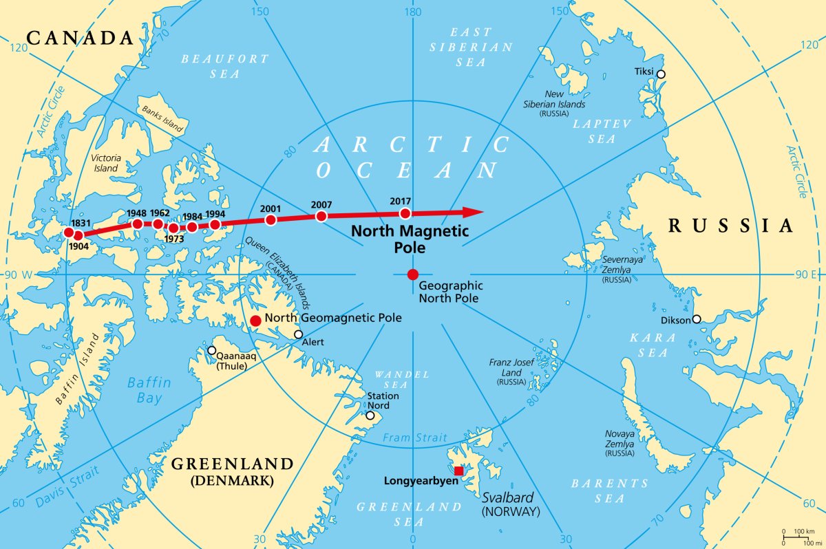 North magnetic pole movement since 1831