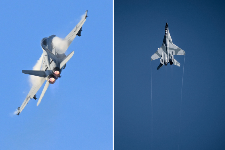 Image fractionnée du F/A-18 et du MiG-29 