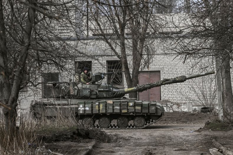 Ukrainian tank rolling near Bakhmut Donetsk Donbas