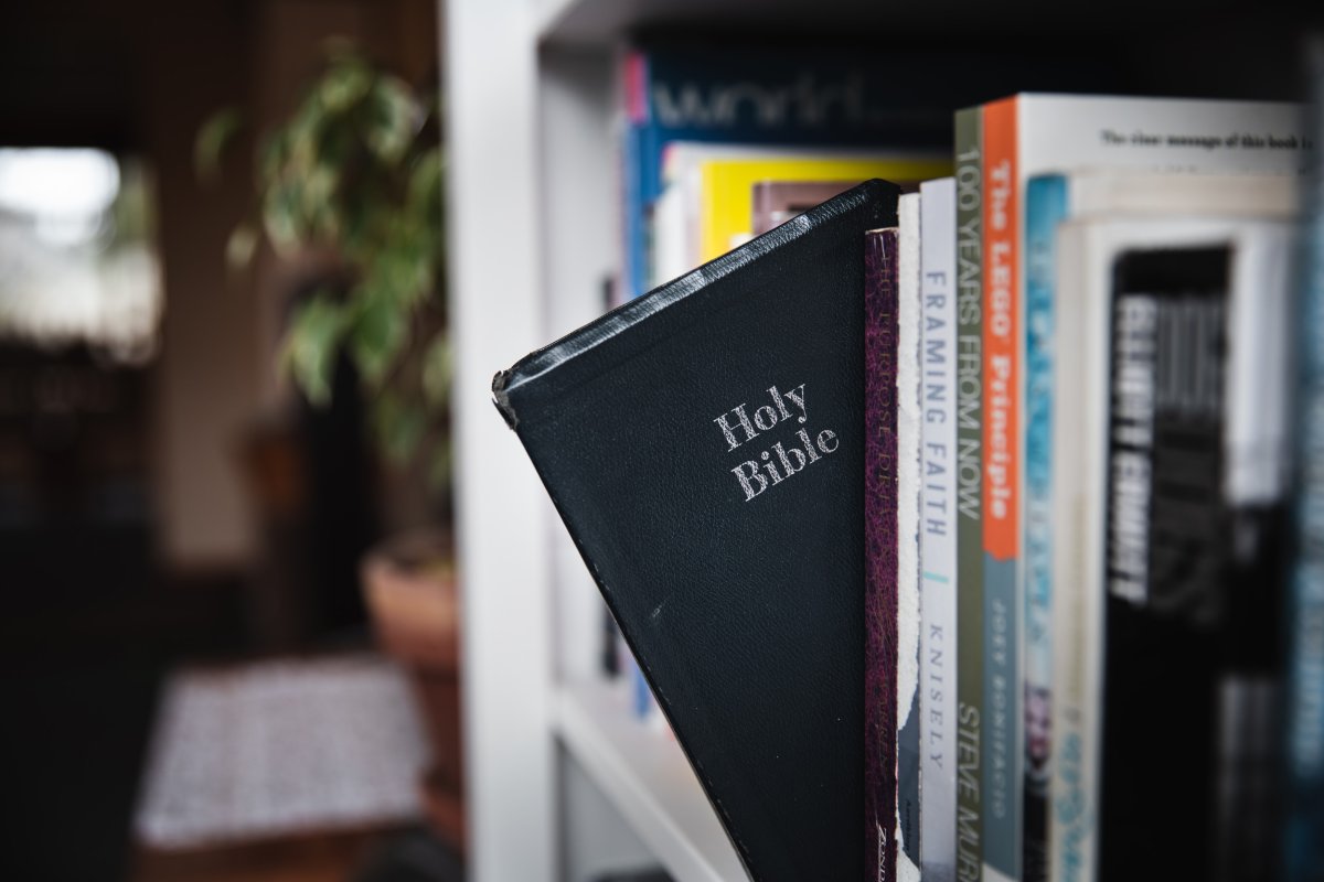 Bible on bookshelf
