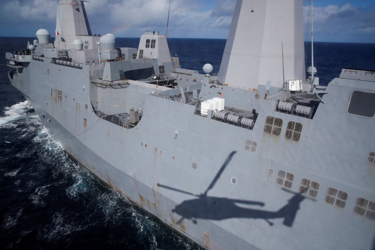 The USS Portland, seen from an MH-60s
