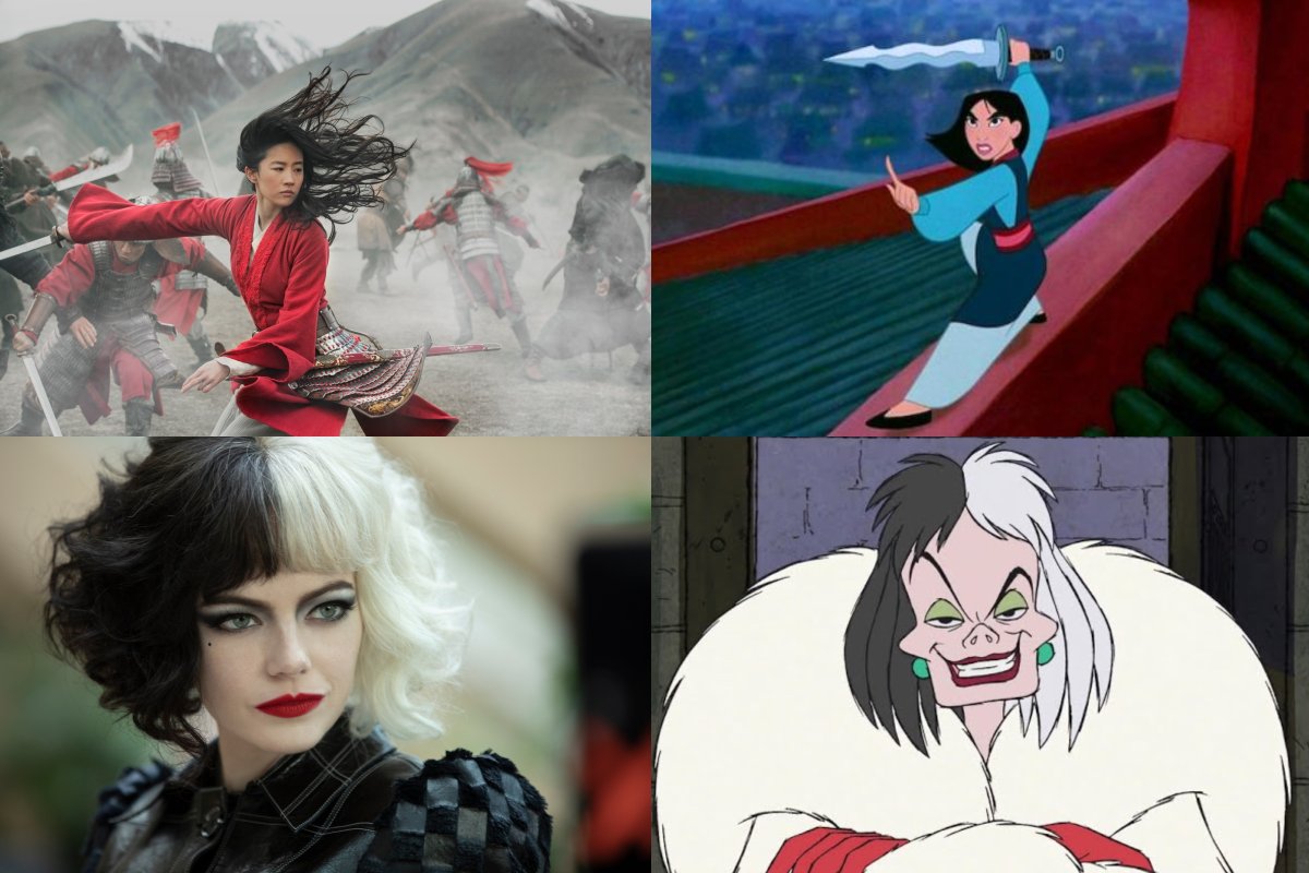 Mulan and Cruella live action and cartoon