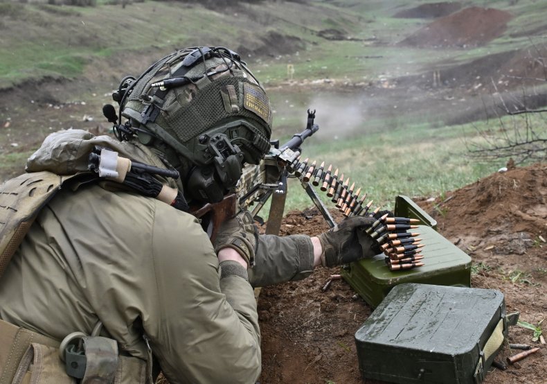 Ukrainian solider training on machine gun