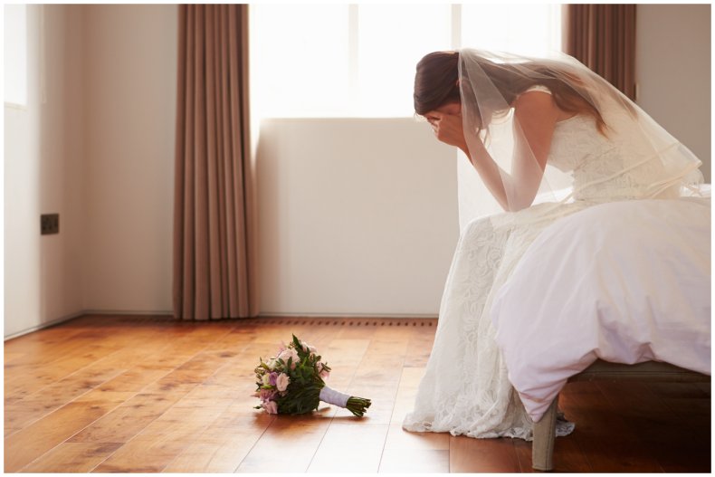 A stock image of an upset bride