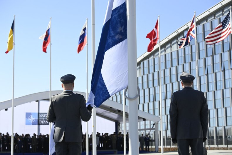 Finland flag raised at NATO HQ April