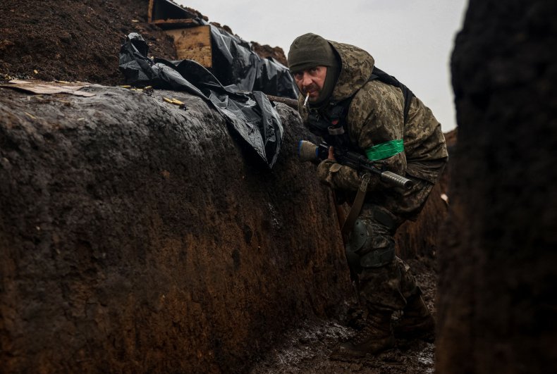 Ukraine soldier in trench near Bakhmut Donetsk