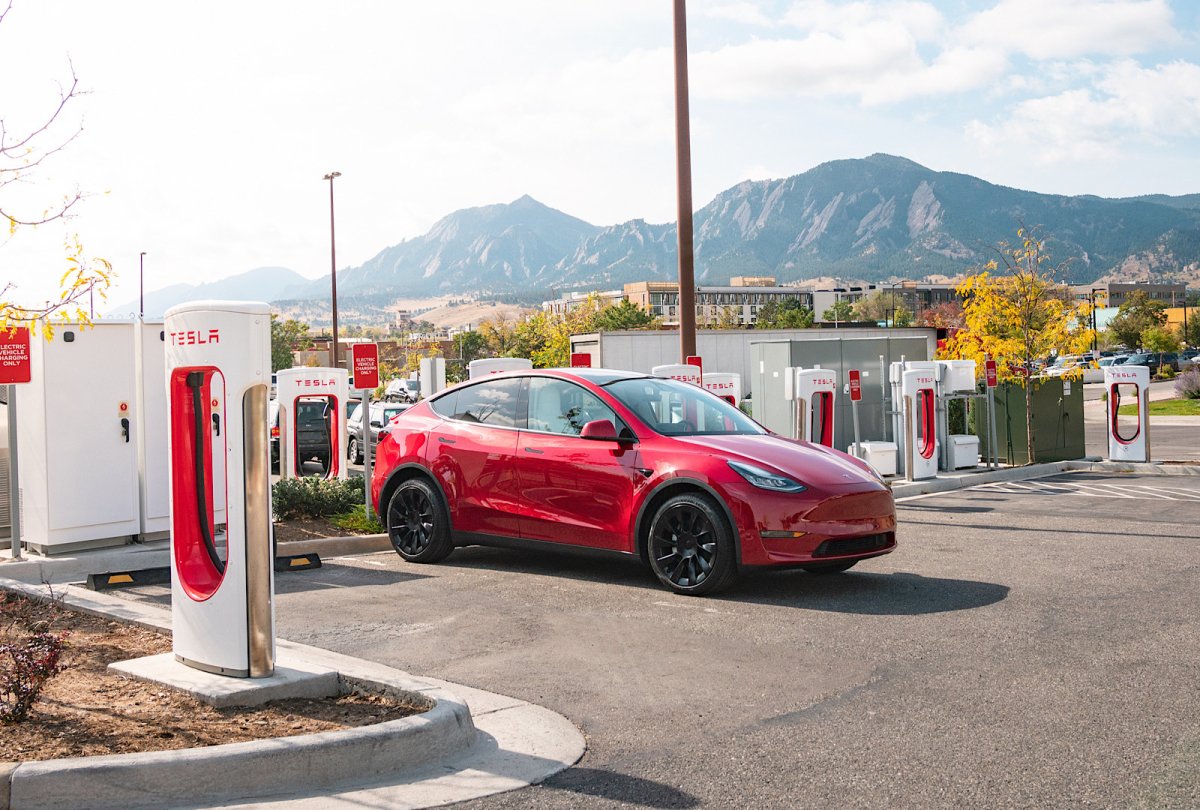 Tesla Model Y charging Supercharger