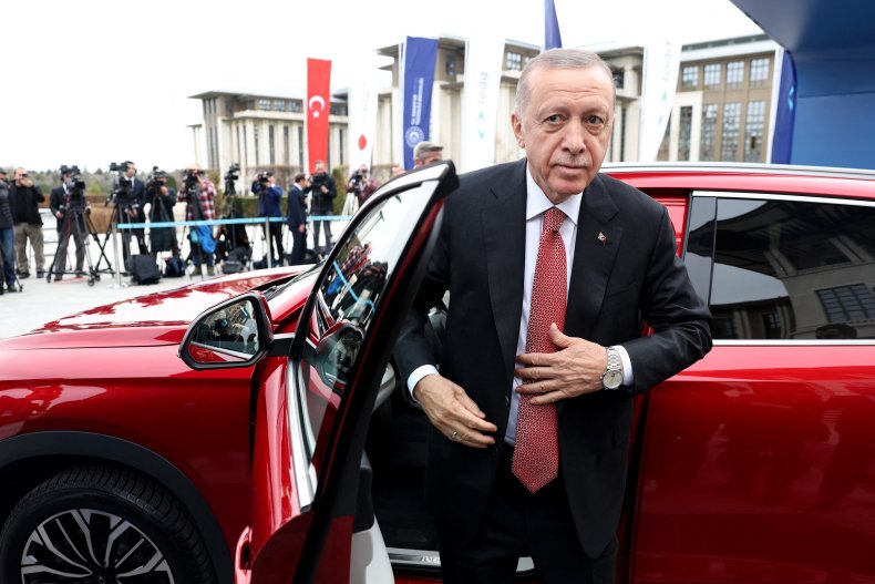 Erdogan with car at presidential complex Ankara