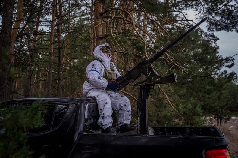 Tentara Ukraina selama pelatihan di perbatasan Belarusia