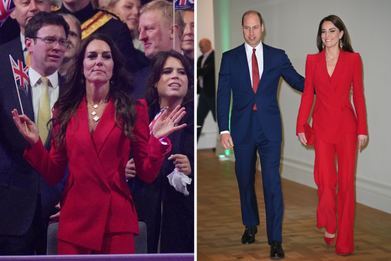 Kate Middleton Alexander McQueen red suit with pants