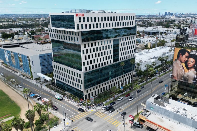 Strikers outside Netflix's Hollywood offices