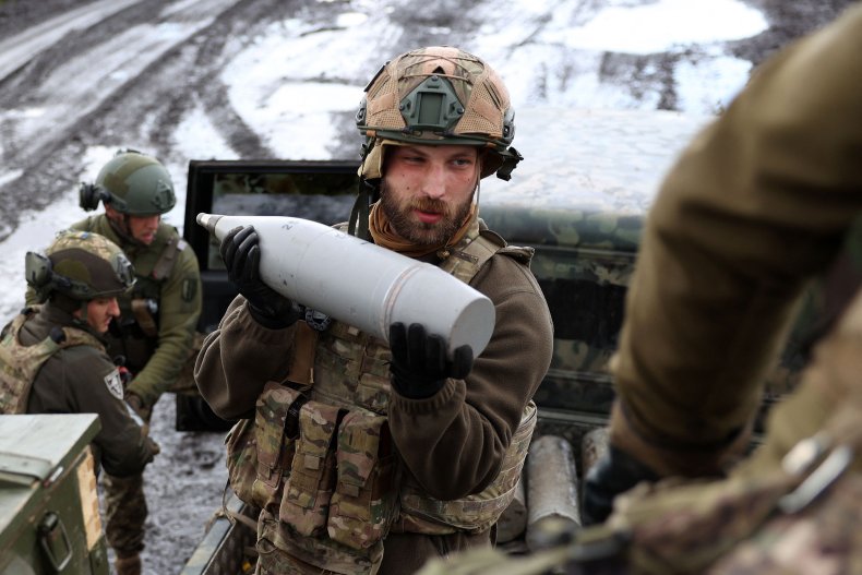 Ukraine artilleryman carries shell near Bakhmut Donetsk