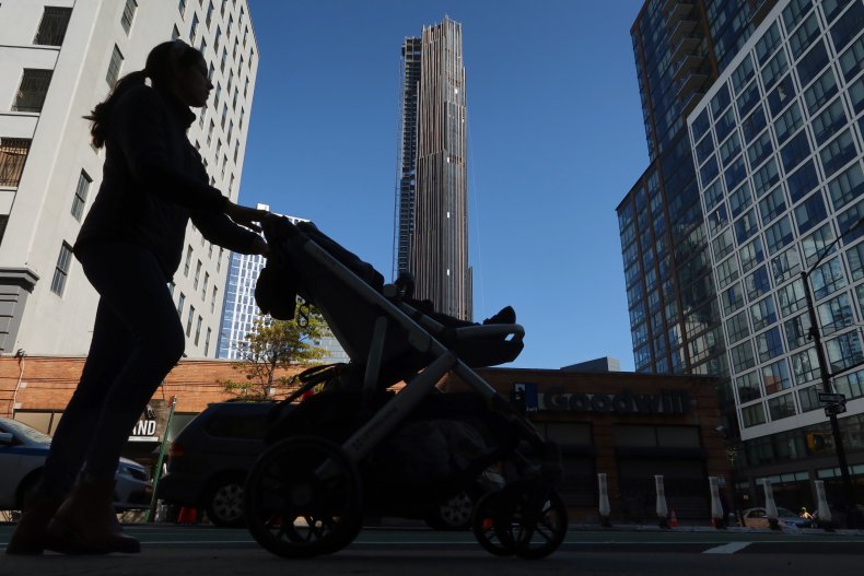 Woman pushing stroller
