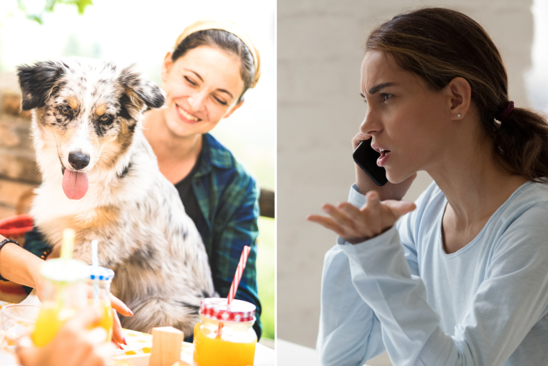 Woman with dog and upset woman
