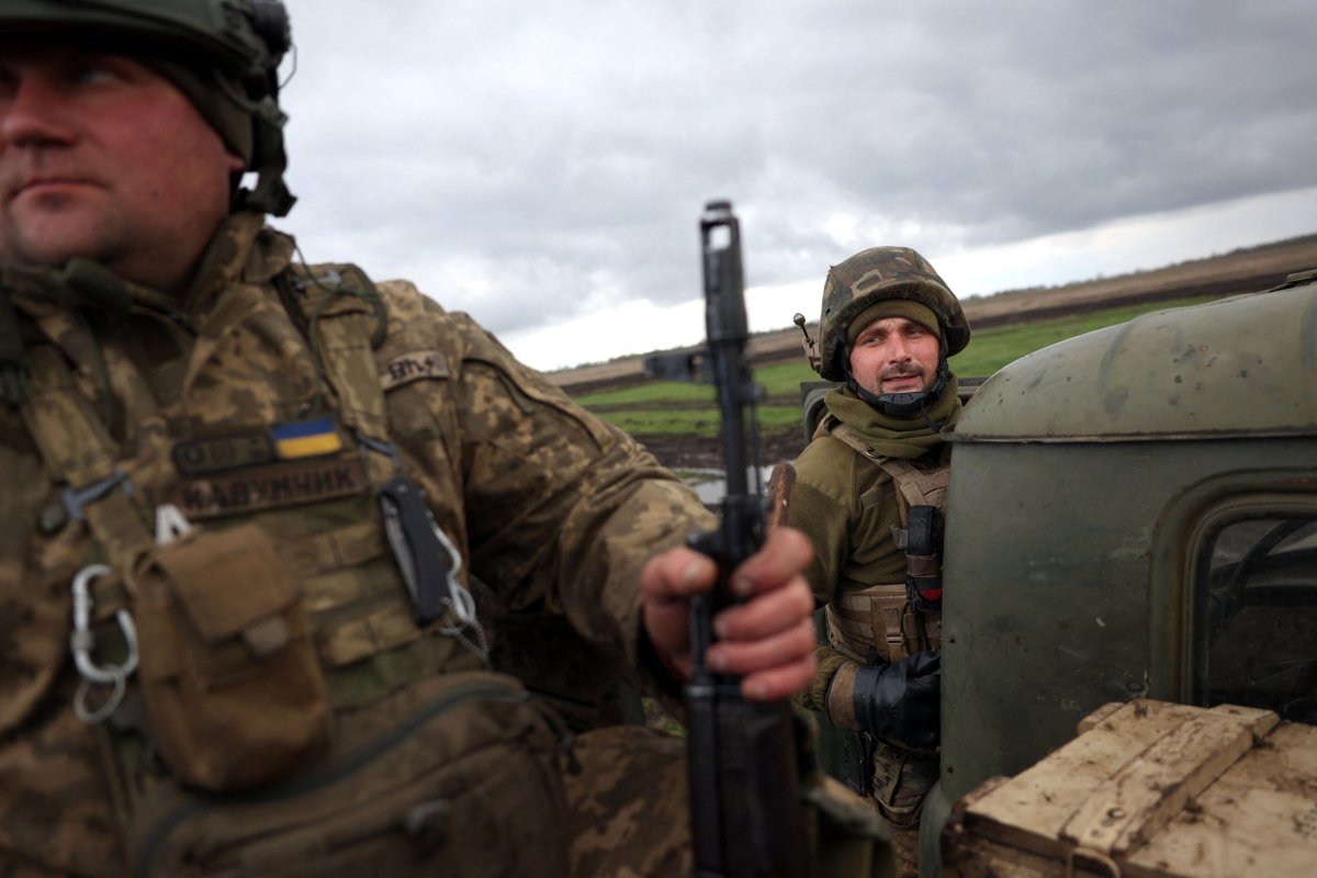 Ukraine soldiers on truck near Bakhmut