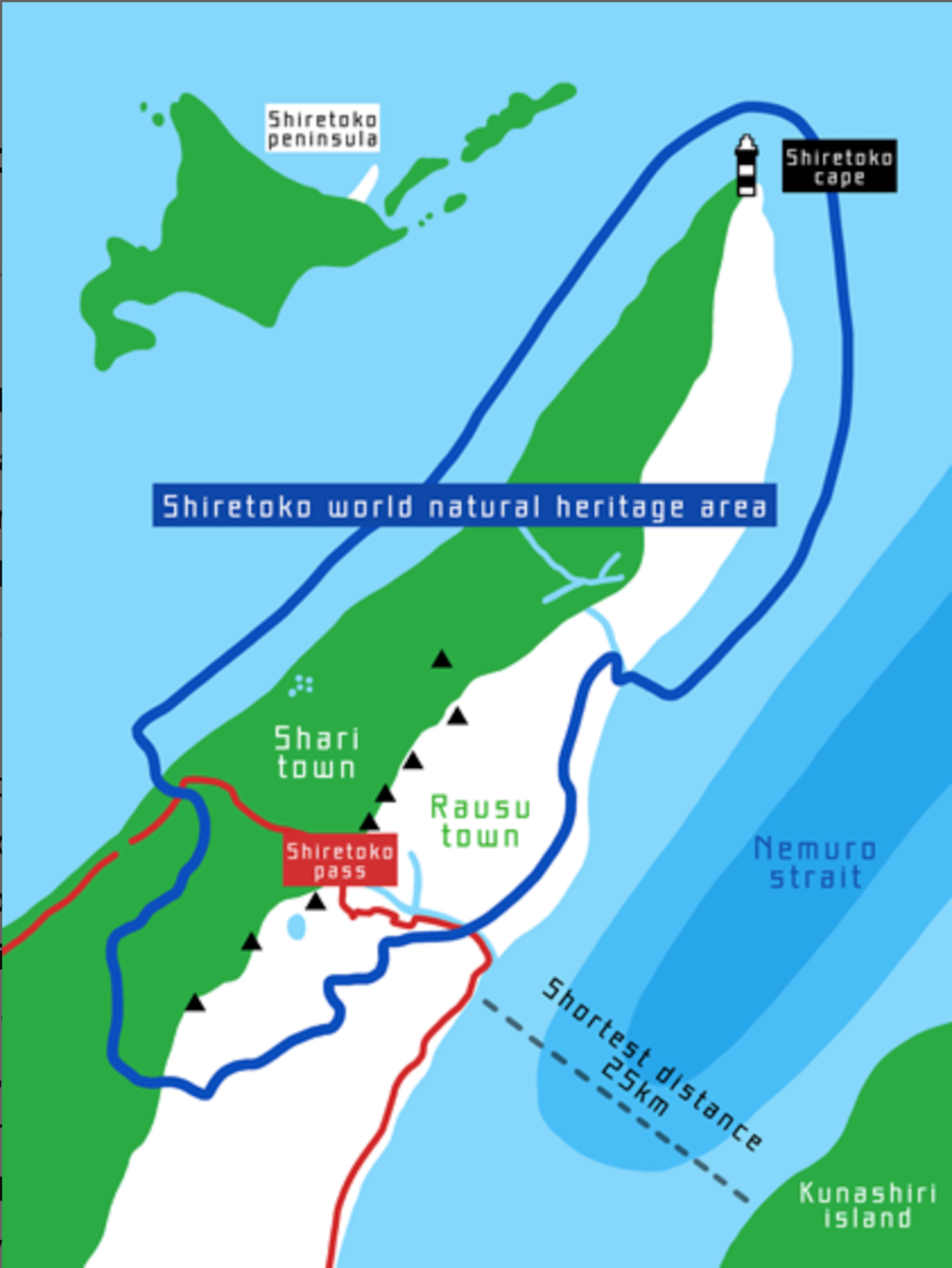 A map showing the Shiretoko Peninsula