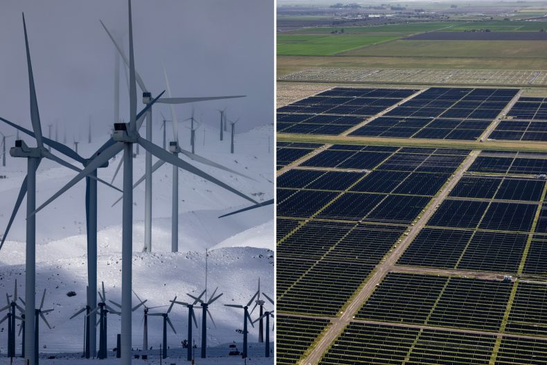 Wind turbines solar farm split