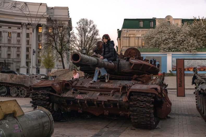 Destroyed Russian tank on display in Kyiv