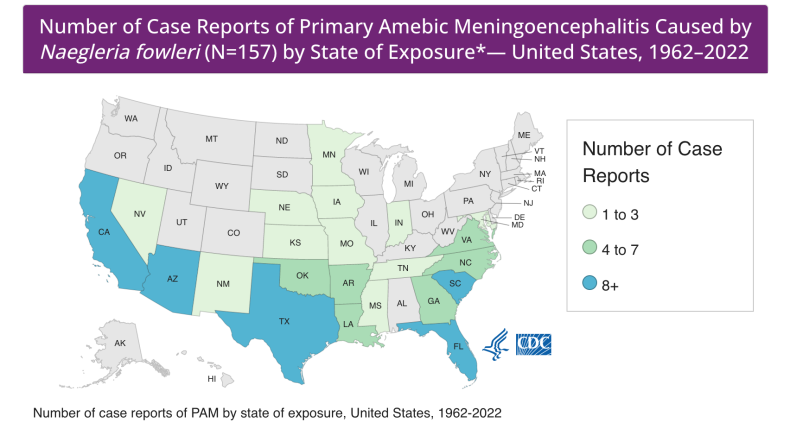 cdc map Naegleria fowleri